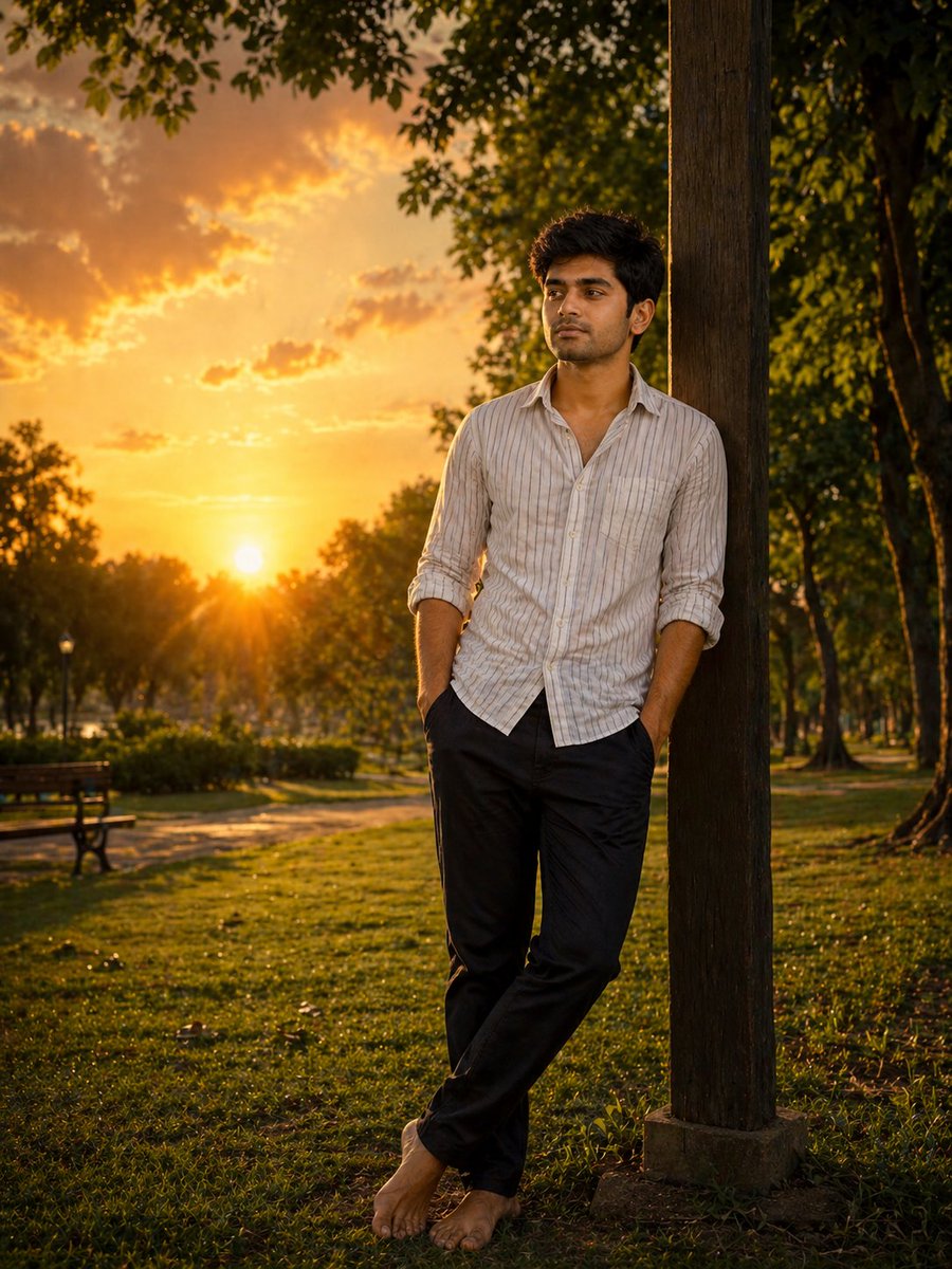 Cinematic sunset park scene