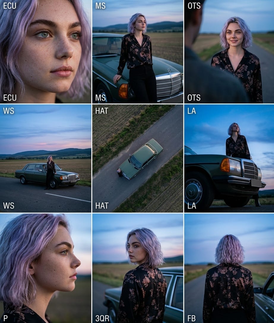 Cinematic 3x3 Grid Camera Angle Prompt