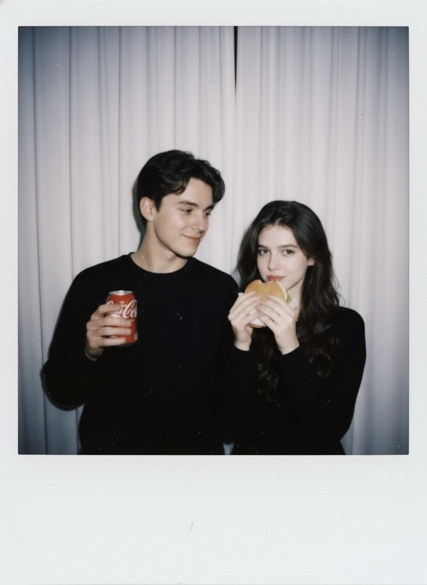 { "type": "image_generation_prompt", "style": "Polaroid-style candid photography", "camera_style": …