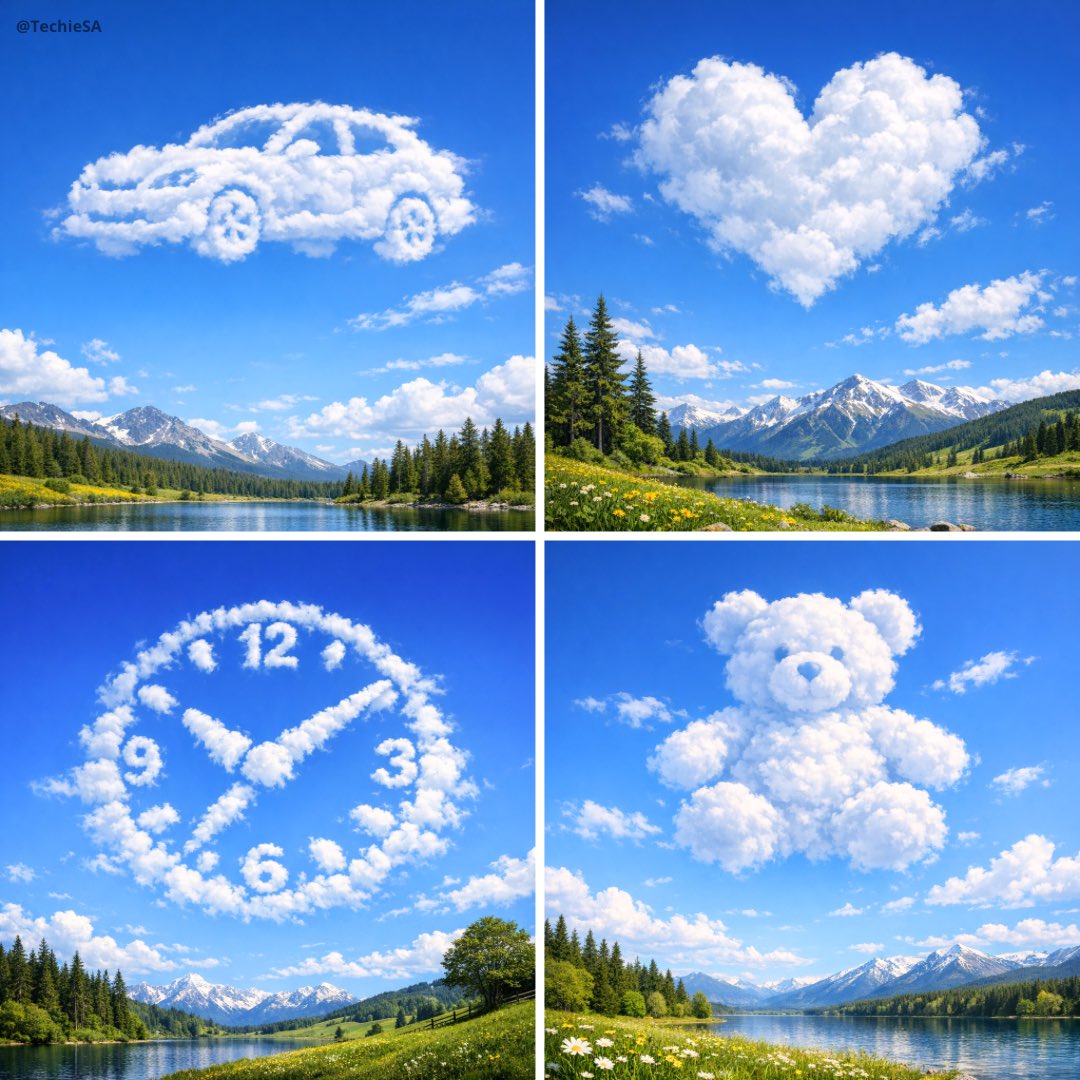 Create an ultra-realistic sky scene where soft, natural cloud formations organically assemble into …