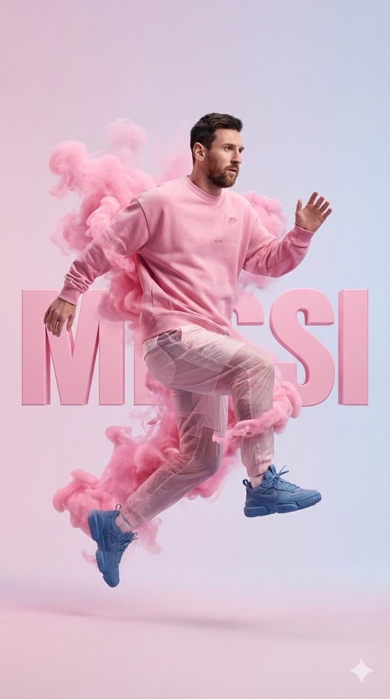 A hyper-realistic studio photograph of a male athlete mid-air as if running or jumping, wearing a p…