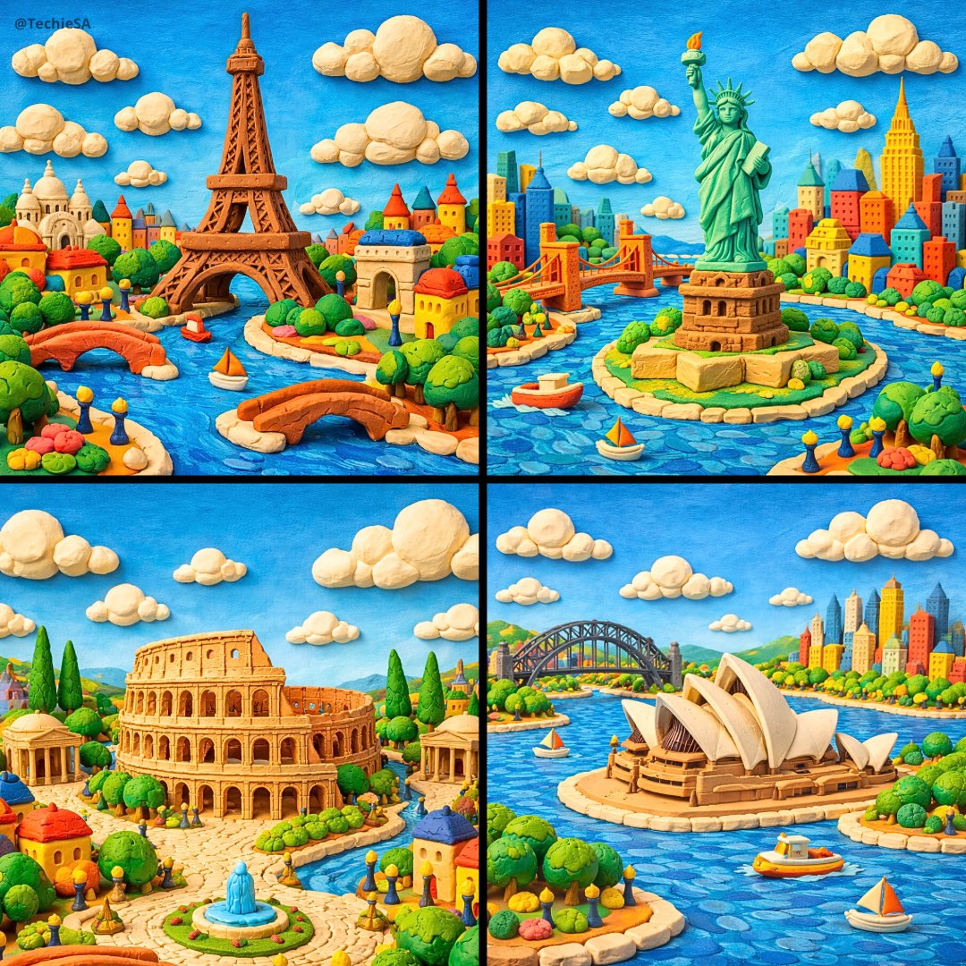 Generate a whimsical miniature world featuring [LANDMARK NAME] crafted entirely from colorful model…