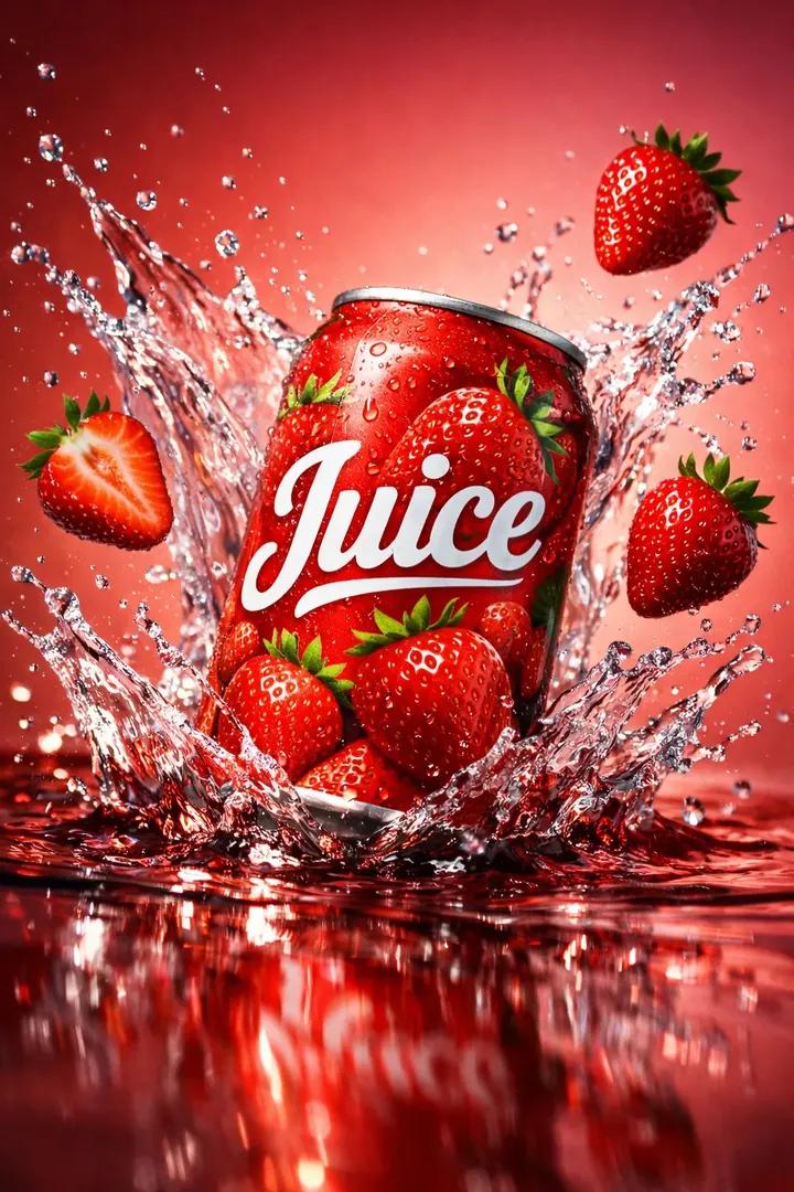 Ultra-realistic cinematic beverage product photography of a vibrant red aluminum juice can captured…
