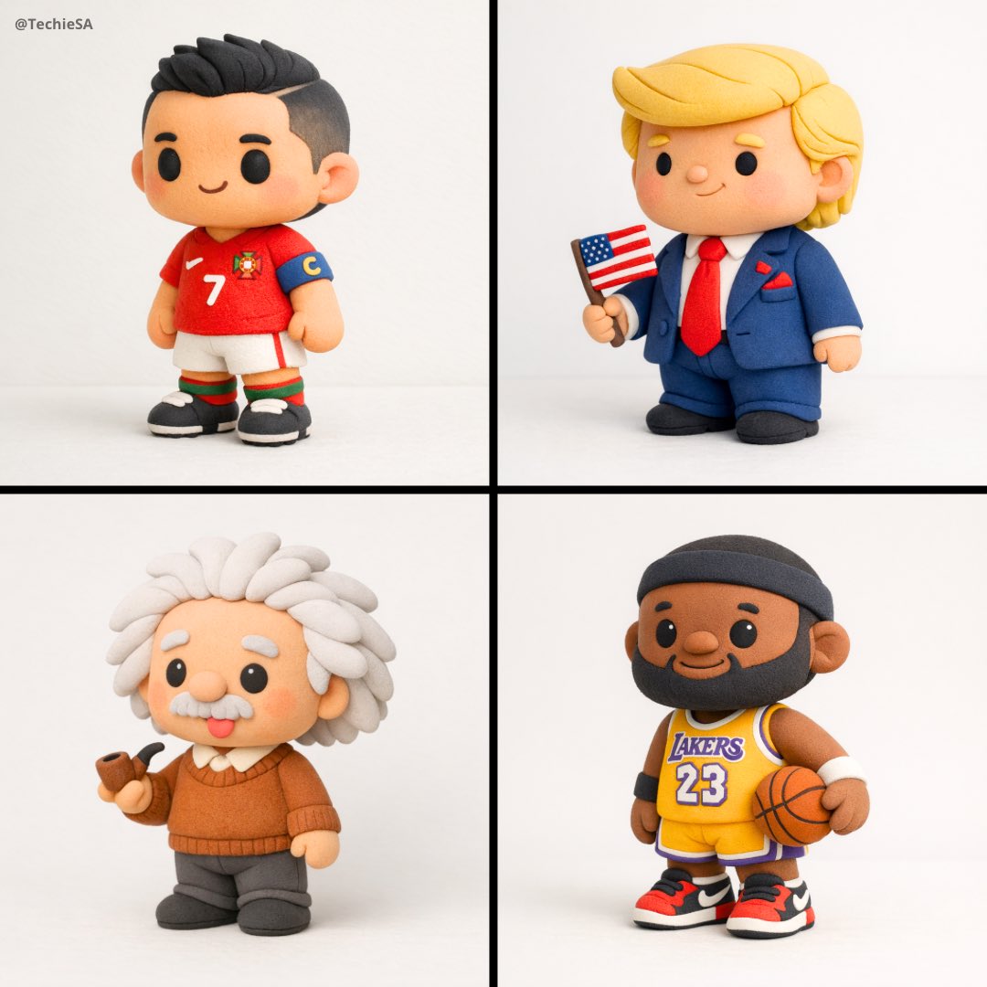 Create a stylized miniature model of [CHARACTERS] shaped entirely from soft polymer clay. The figur…