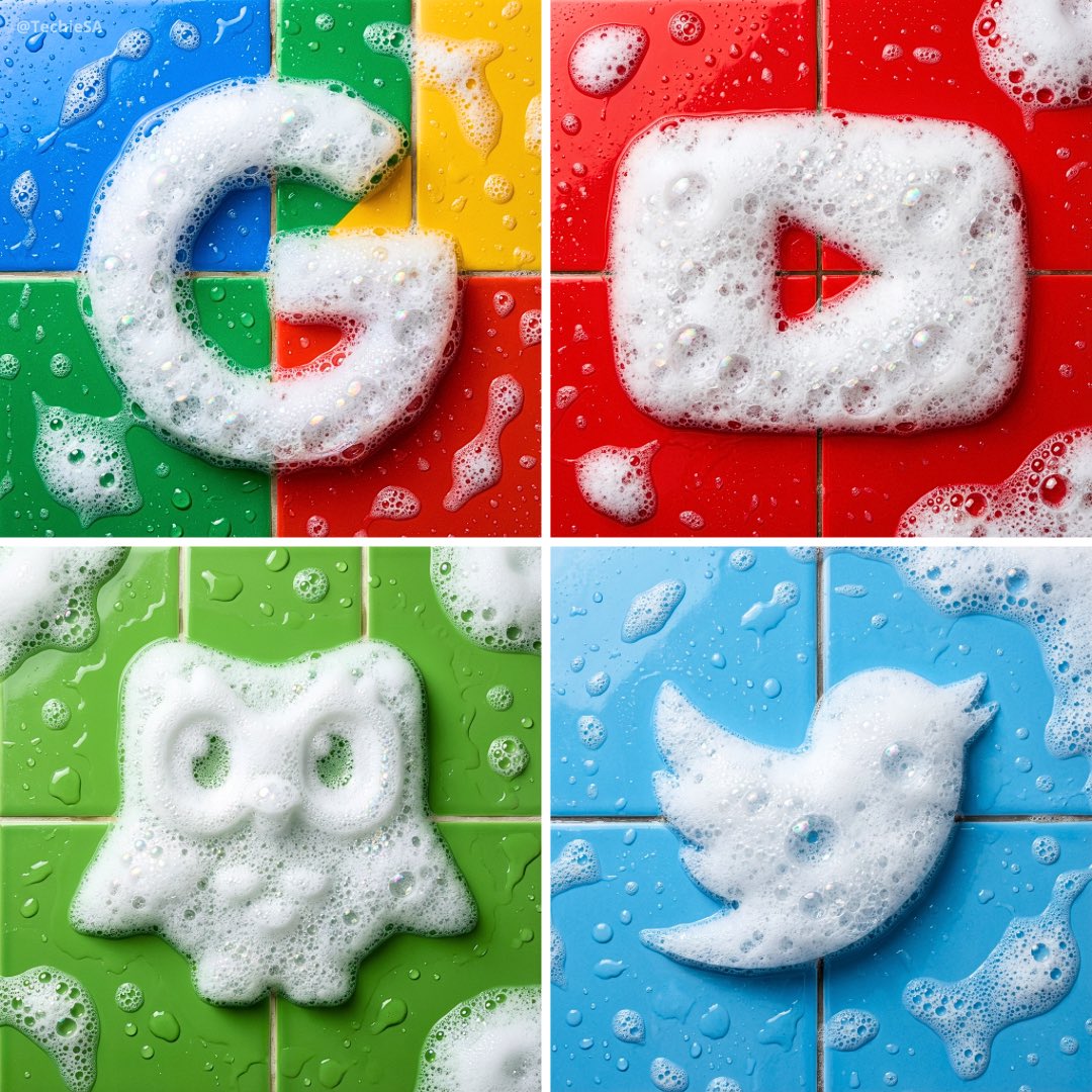 Create a soap foam sculpture in the exact shape of the uploaded logo, made entirely of white soap b…