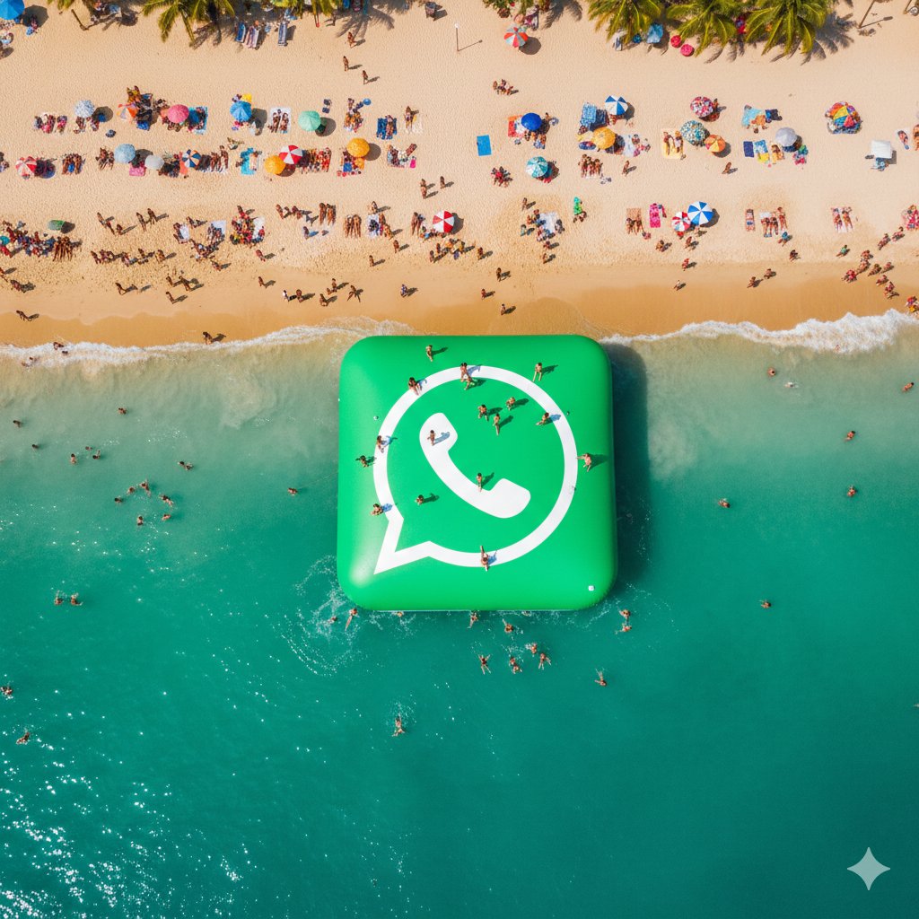 { "prompt": "massive giant inflatable WhatsApp logo floating in the ocean near the beach, huge rect…
