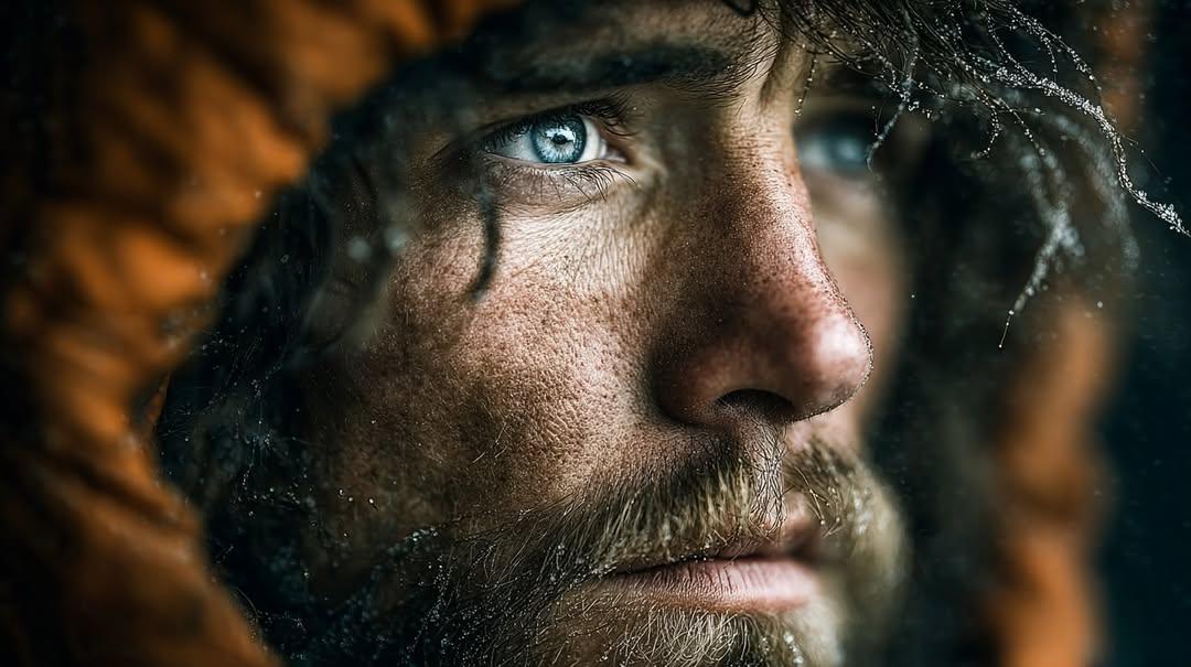 { "Objective": "Create an intense cinematic close-up portrait conveying survival, resilience, and r…