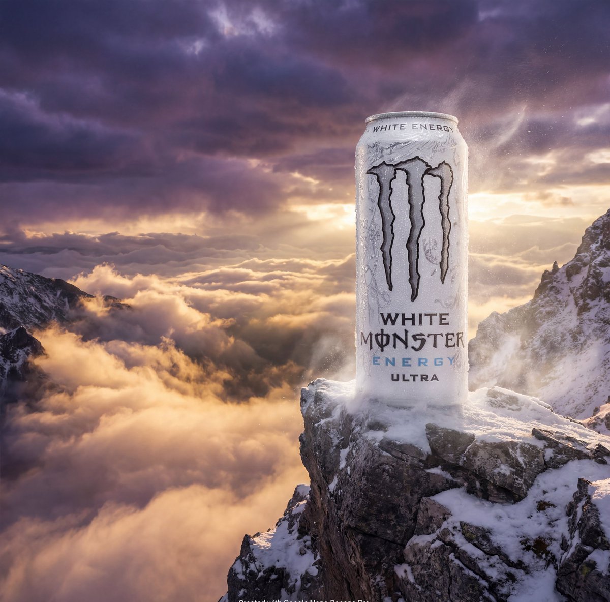 Product ad style AI image on a mountain peak above clouds Created with Google Nano Banana Pro Promp…