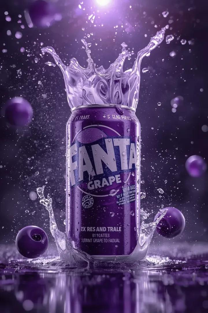 Motion settles into a striking hero shot: can centered, purple liquid frozen in sculptural form, be…