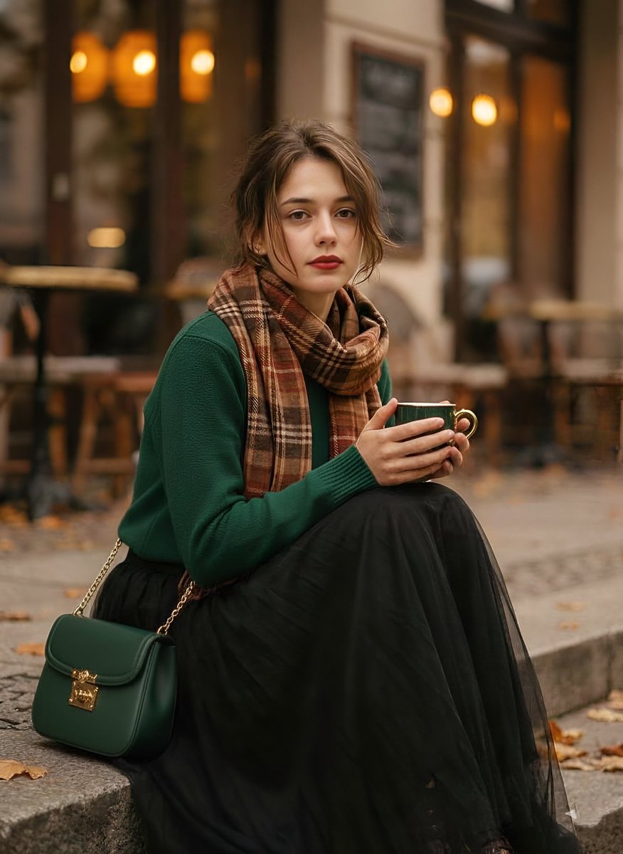 { "image_generation_prompt": "Aesthetic 1970s-inspired fashion portrait of a stylish young woman si…
