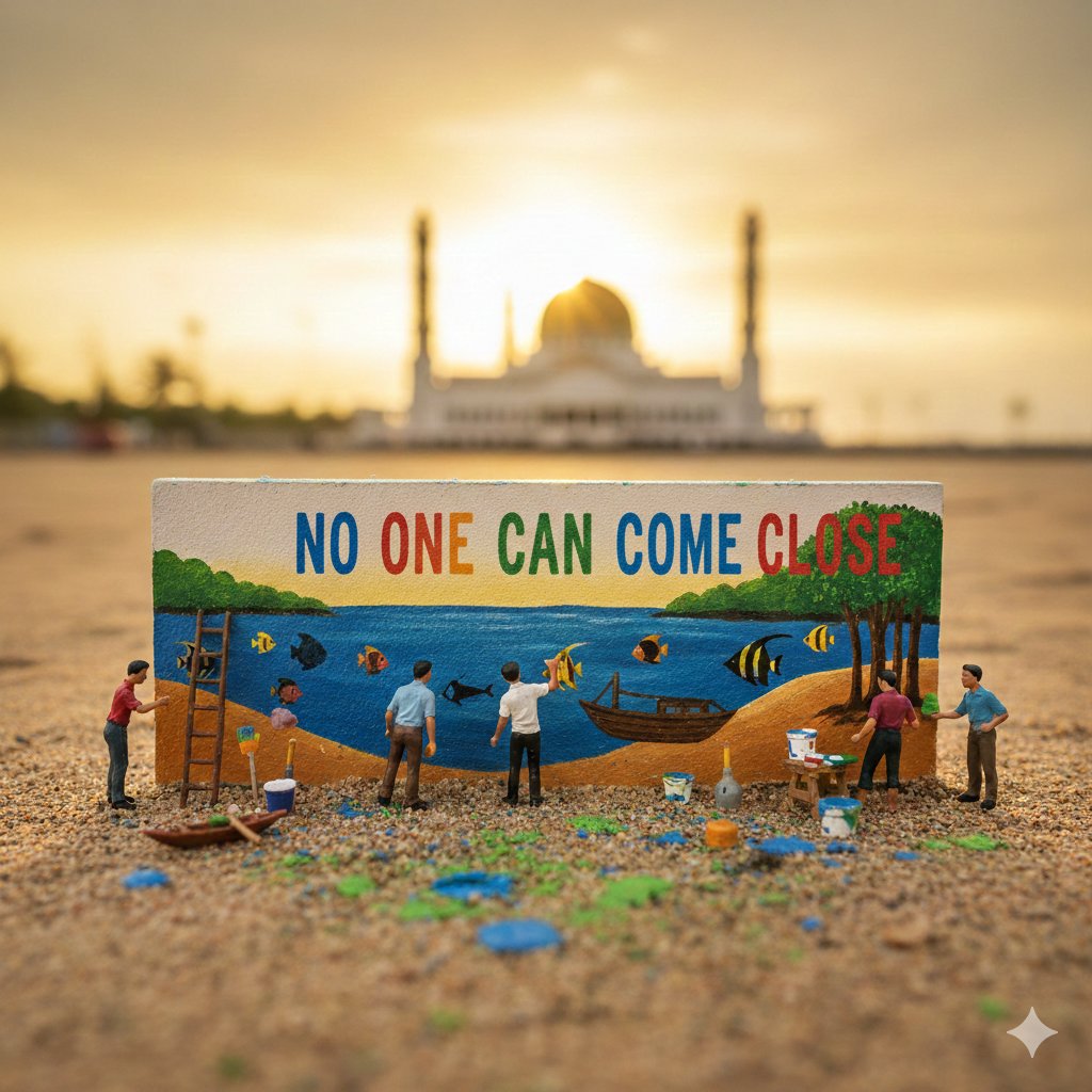 { "scene": { "description": "Artistic miniature diorama of youthful figurines collaboratively paint…