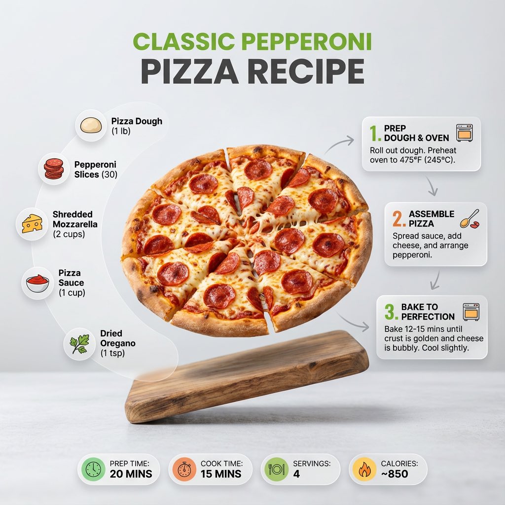 Ultra-clean modern recipe infographic. Showcase [FOOD] in a visually appealing finished form—sliced…