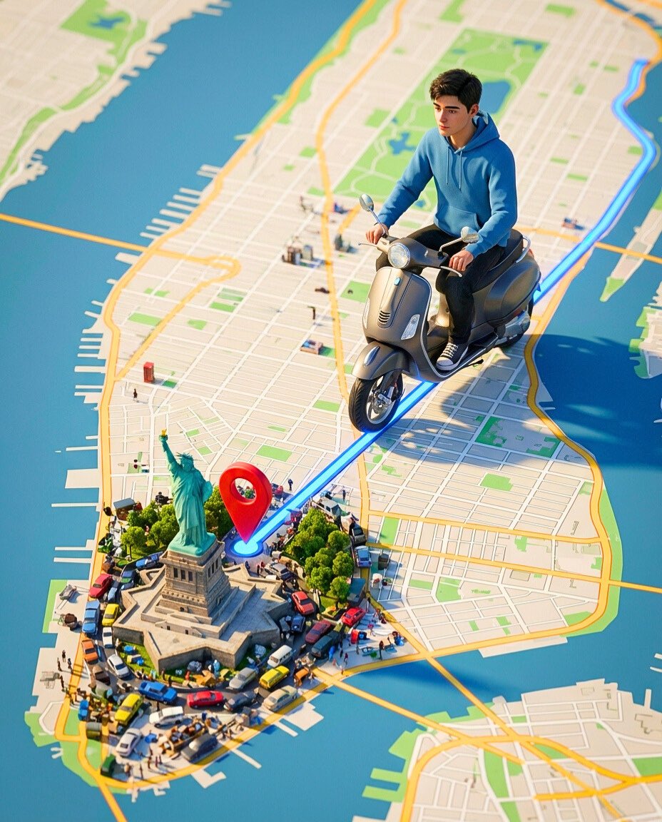 Vertical 4:5 surreal 3D scene featuring a photorealistic character generated strictly from the atta…