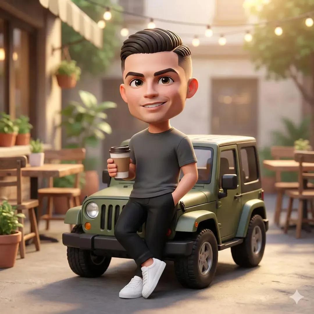 Ultra-detailed 3D chibi-style character with a big head and expressive eyes, cute proportions, smoo…