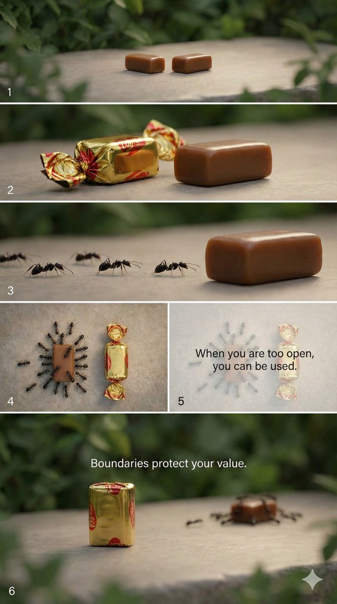 Text fades in on screen as the ants swarm the unwrapped toffee.