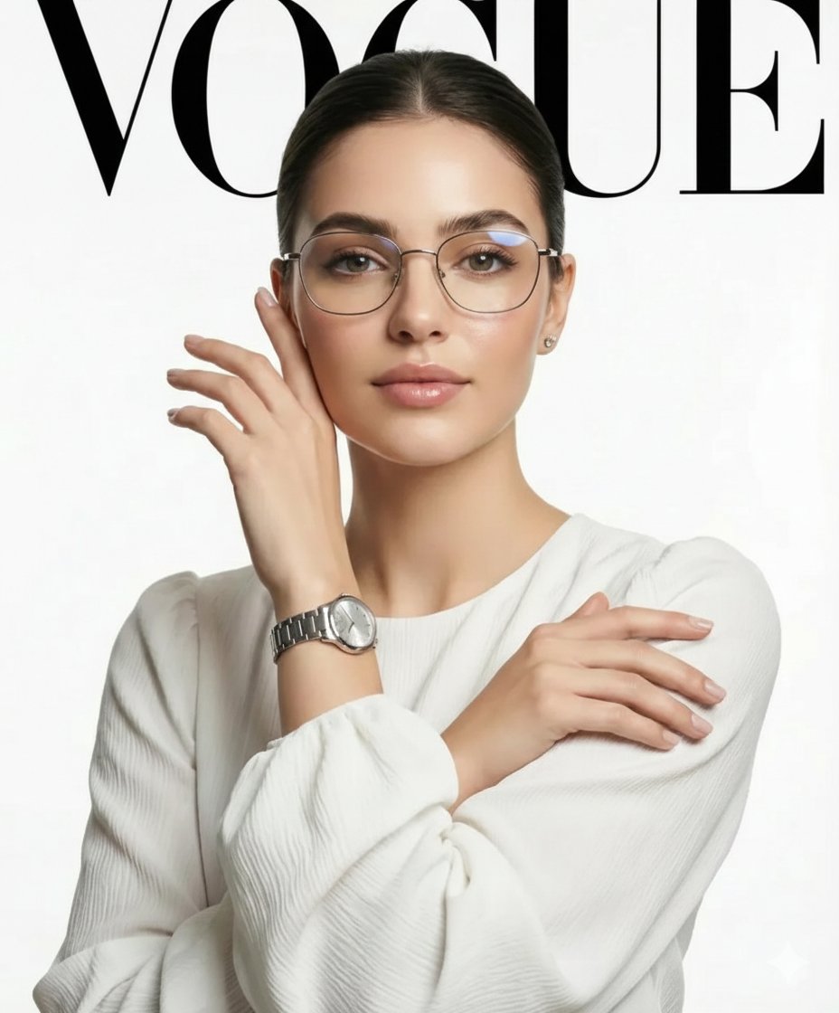 A high-definition, professional fashion editorial photograph of a sophisticated woman with a sleek,…