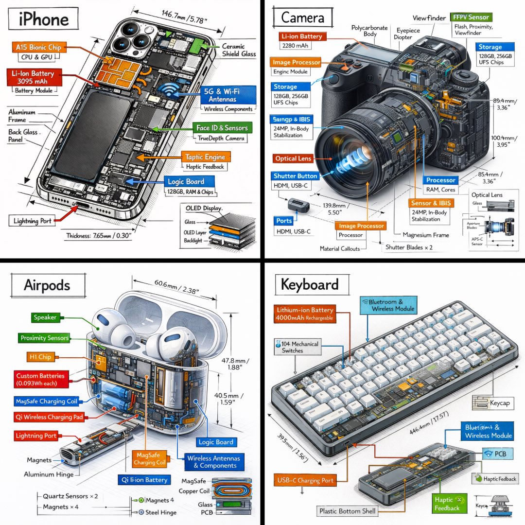 Create a technical infographic of [OBJECT] with a 45-degree isometric 3D perspective showing the de…