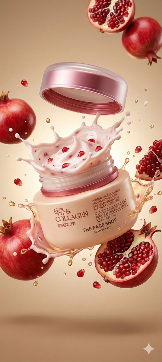 "A hyperrealistic premium product photography scene of a smooth beige cosmetic jar labeled “Collage…