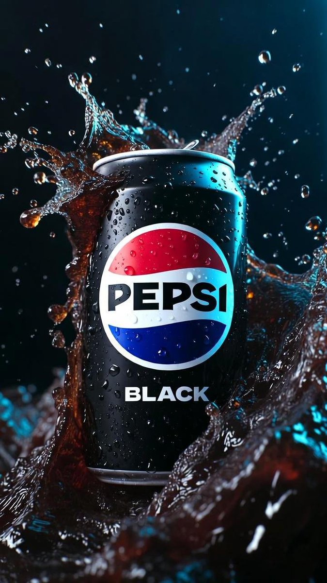 Hyper-realistic cinematic product photograph of a Pepsi Black can, front-facing and perfectly legib…