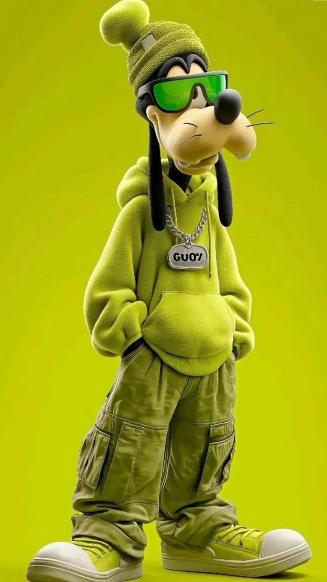 Full-body 3D stylized anthropomorphic cartoon dog character wearing modern streetwear, oversized ne…