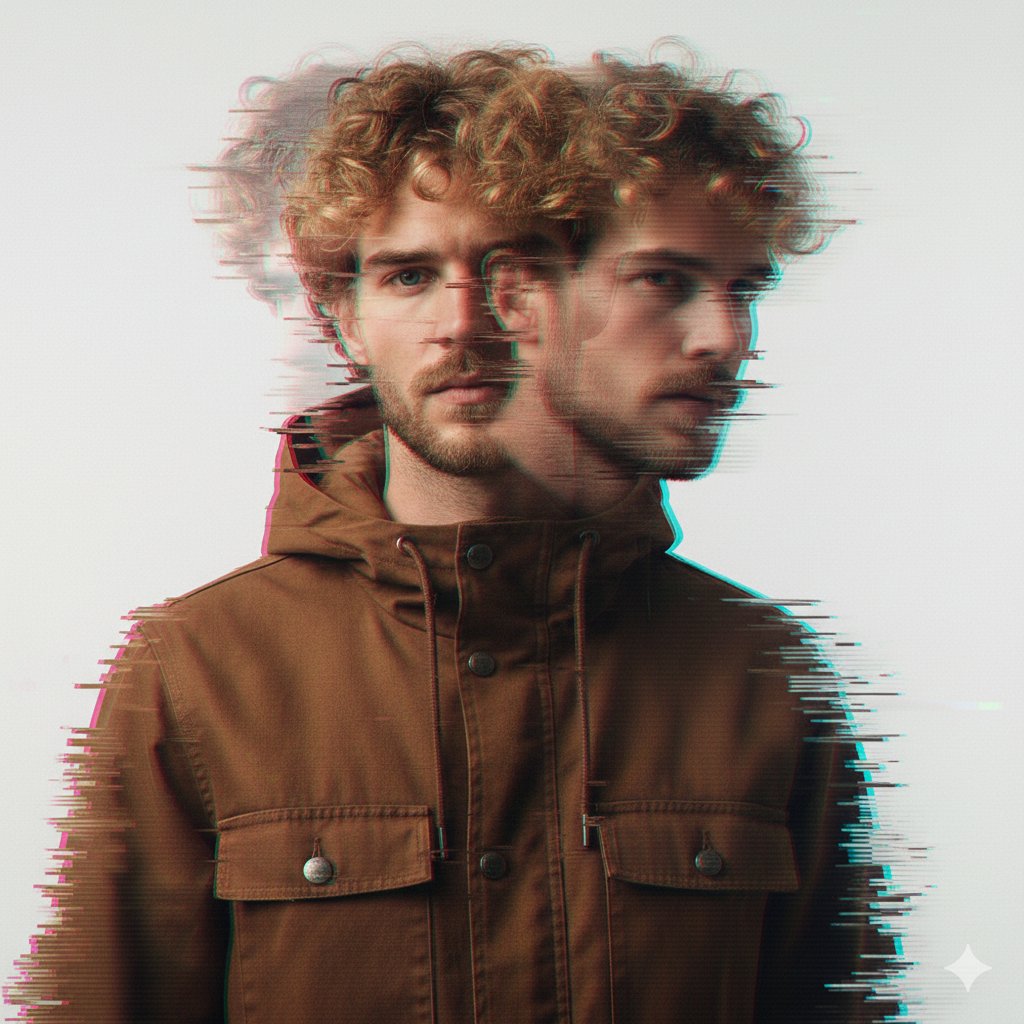 A double exposure, long exposure editorial photograph of a man Use image for face reference in a br…