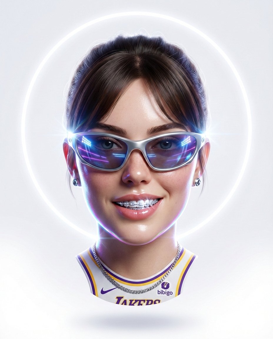 Hyper-stylized dynamic 3D floating head portrait of the attached reference image, perfectly centere…