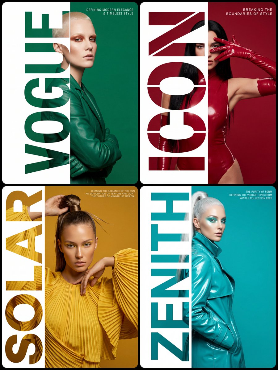 Style & Composition: High-fashion editorial typography poster with a strict 1:2 composition split. …