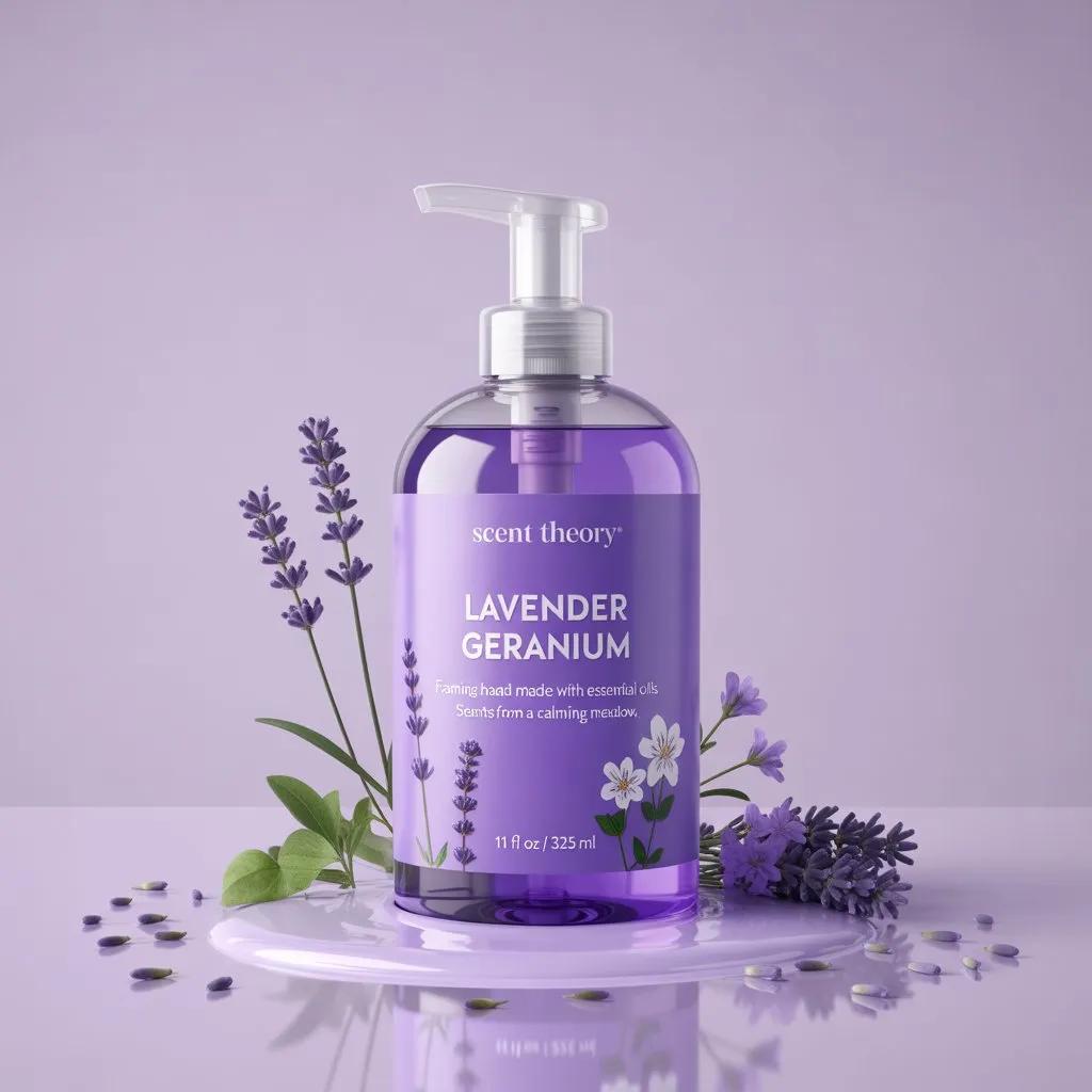 Use the uploaded image as the exact visual reference for product design, label, lavender placement,…