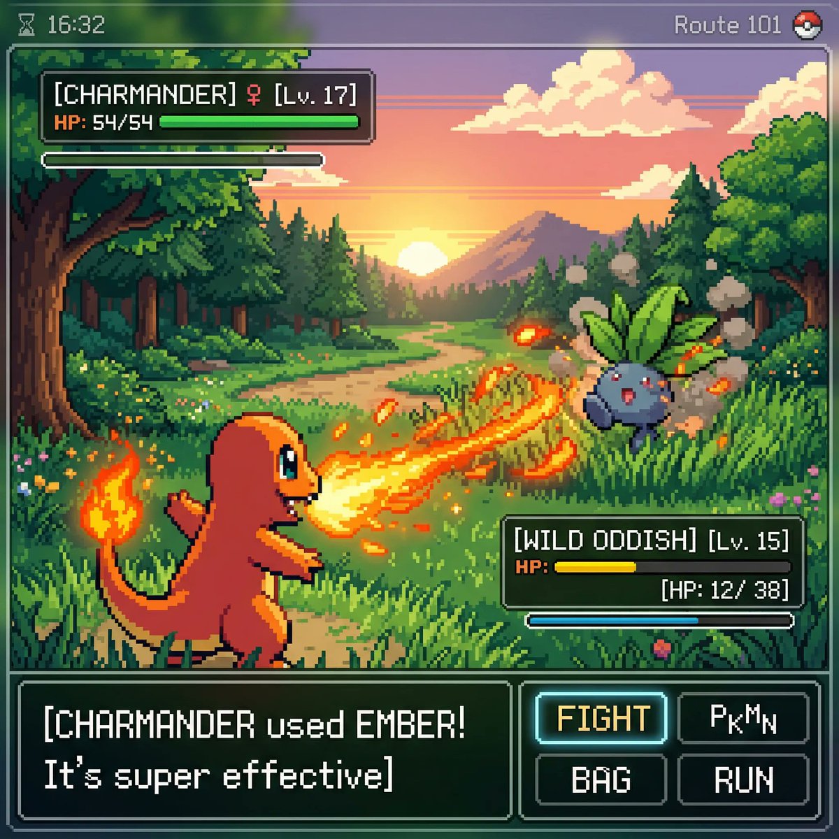 inspired by a classic pokemon gameboy screenshot but it's highly detailed beautiful pixel art, incl…