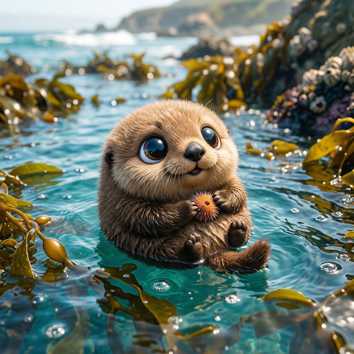 Make a photo of a cute ball-shaped version of a [animal], with big adorable over-sized eyes, it has…
