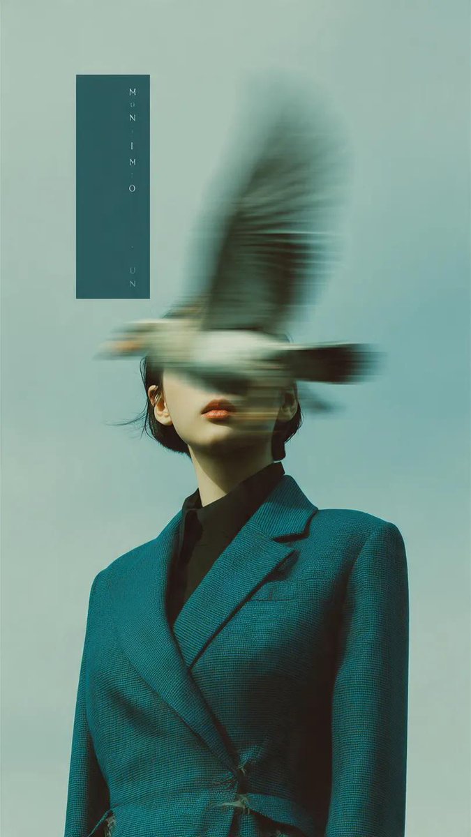 Editorial photography, a woman wearing a structured deep teal blazer standing against a pale blue s…