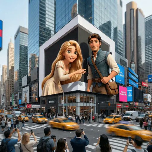 { "scene": { "location": "Busy Western metropolitan intersection, inspired by New York Times Square…
