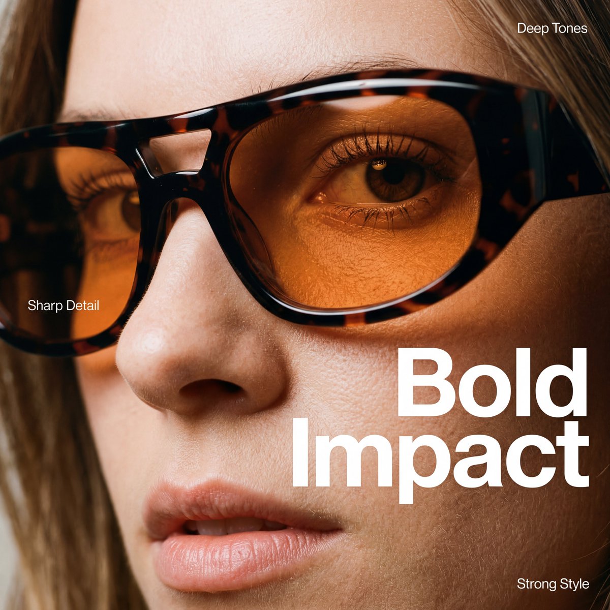 An extreme close-up, high-fashion editorial portrait focusing on the right side of a person's face.…