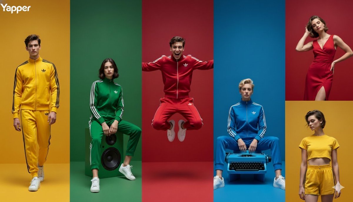 A high-quality, split-screen fashion editorial advertisement featuring multiple panels of different…