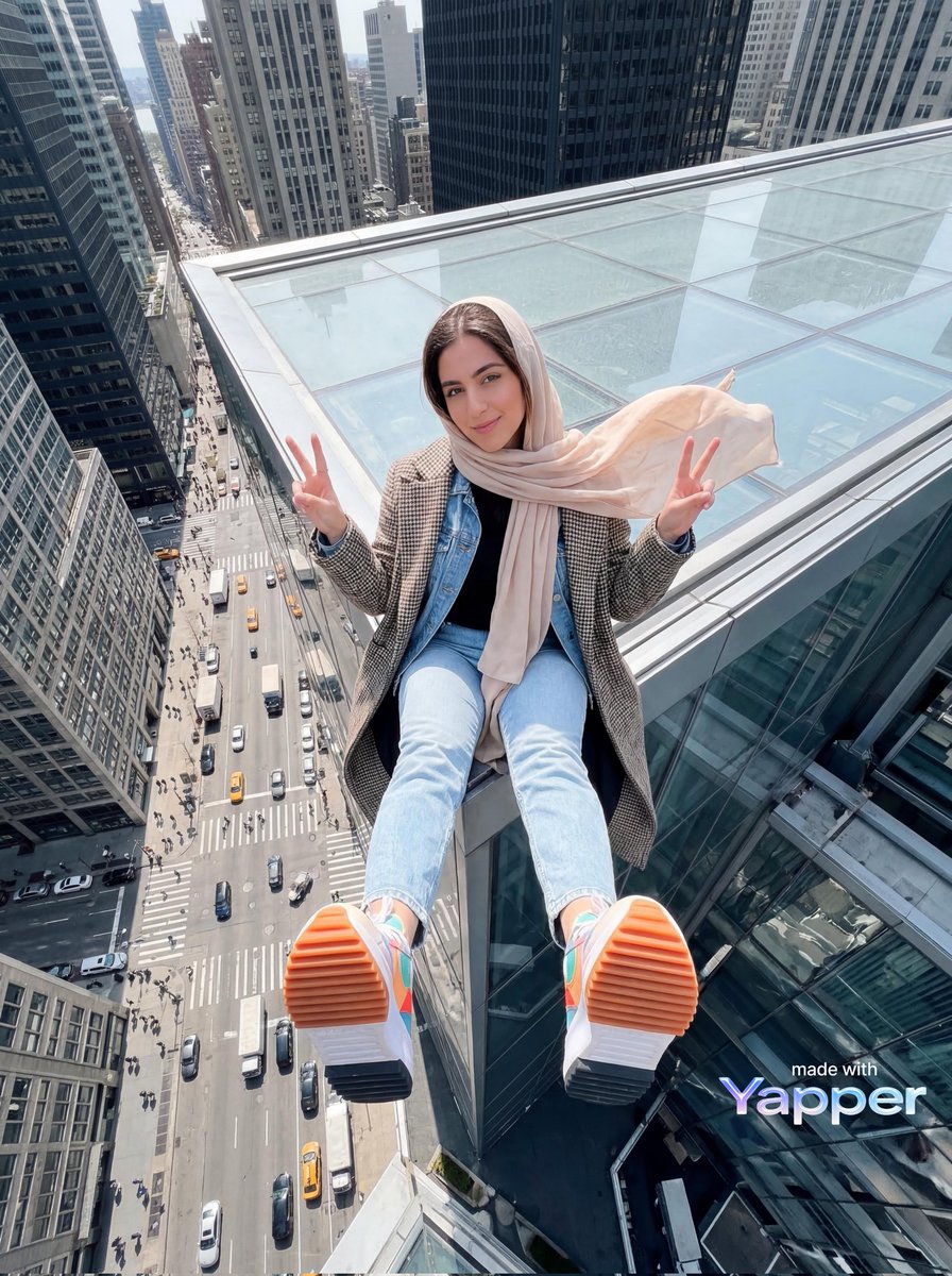 { "image_generation": { "subject": { "description": "young woman sitting at the edge of a skyscrape…