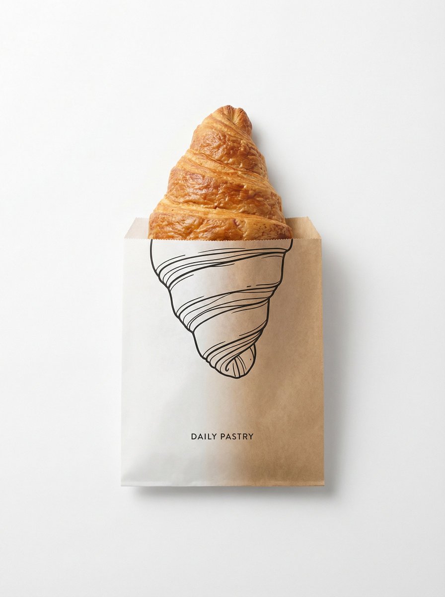minimal studio shot on pure white background, real [Food Name] emerging from a paper packaging, the…