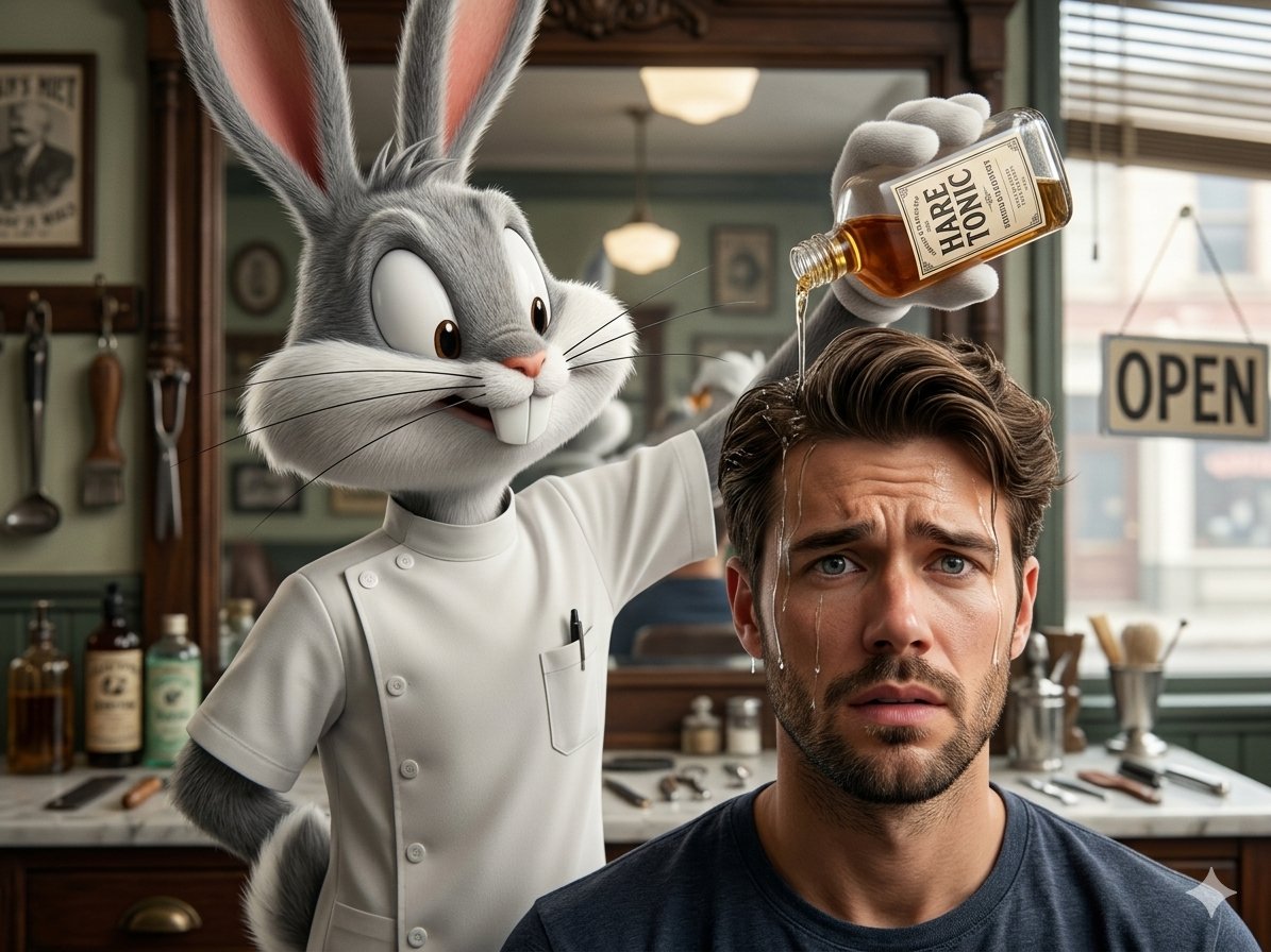 Cinematic 8k hyper-realistic close-up shot. A 3D realistic Bugs Bunny, faithful to his classic desi…