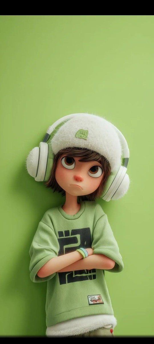 A stylized 3D cartoon character of a young boy with big expressive eyes and a slightly sad, pouty e…