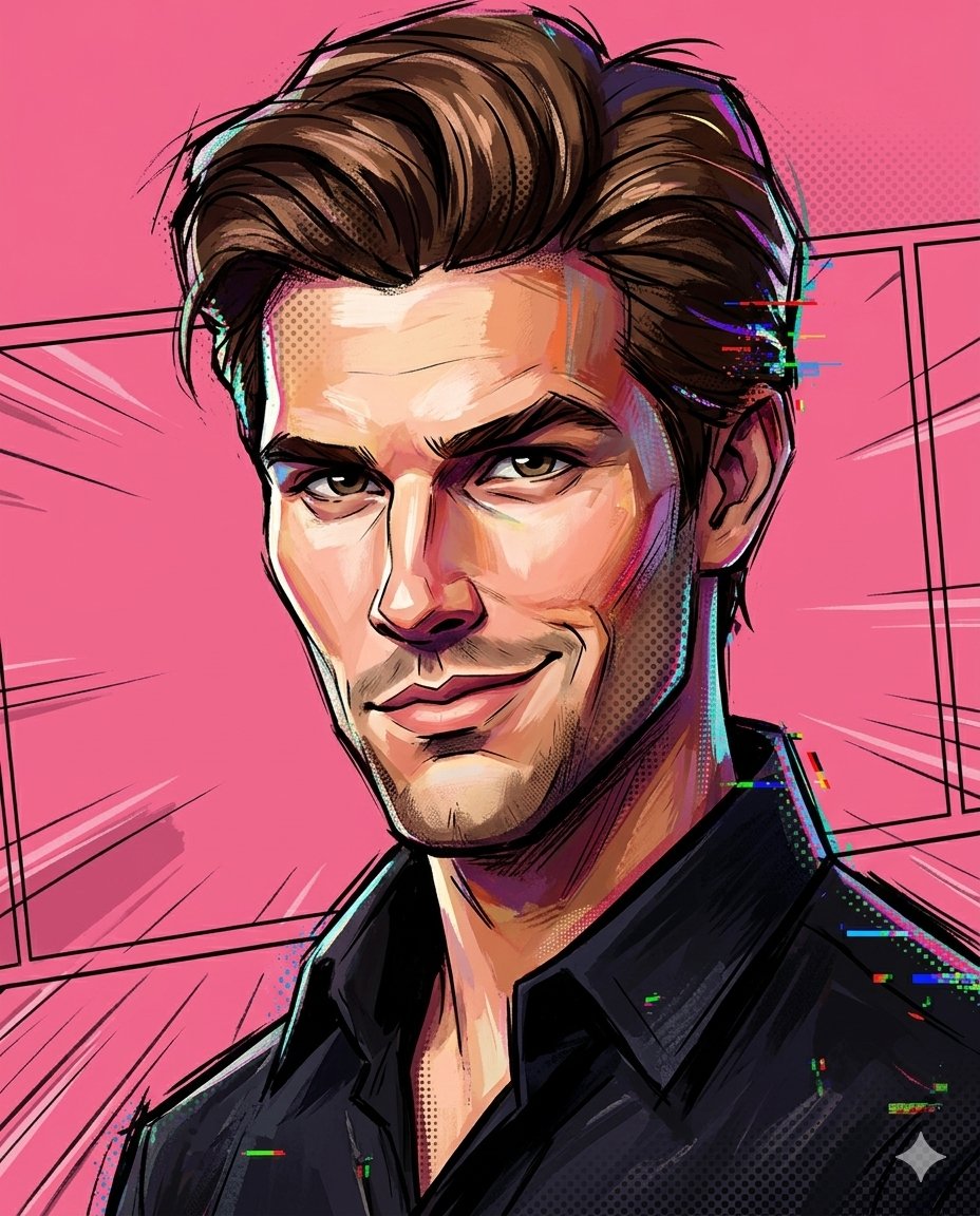 A painterly exaggerated cartoon portrait combining sculpted 3D anatomy with hand-painted illustrati…