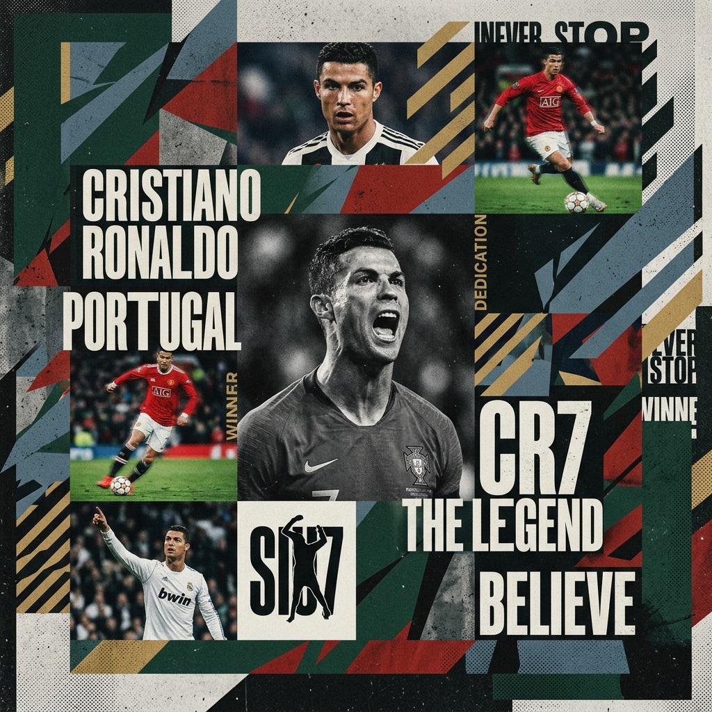Create a digital modern maximalism style sports collage of [TEAm Name] [Player name] visuals with g…