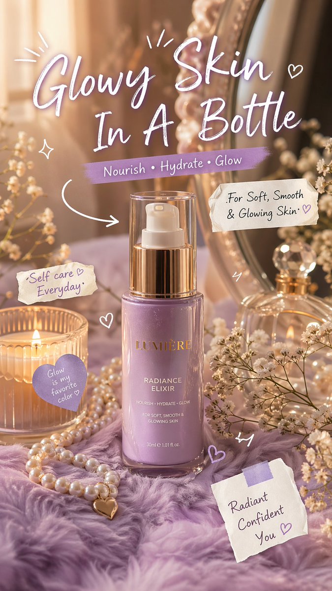 Luxury aesthetic skincare advertisement,soft pastel background, warm golden sunlight, dreamy soft f…