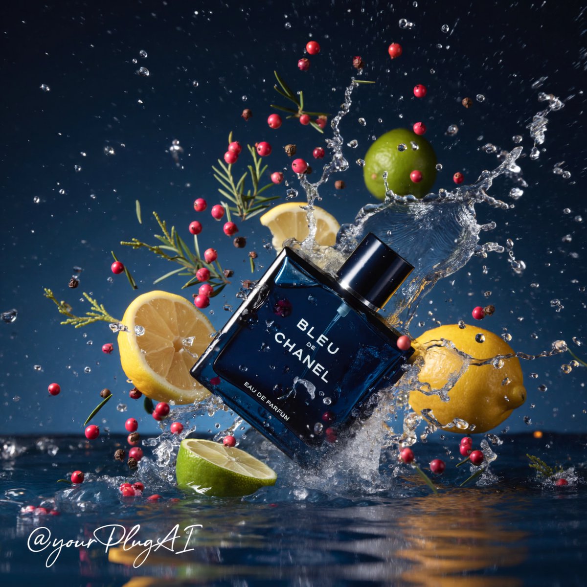 Create a hyper-realistic cinematic luxury perfume product photograph featuring [PERFUME BOTTLE DESI…