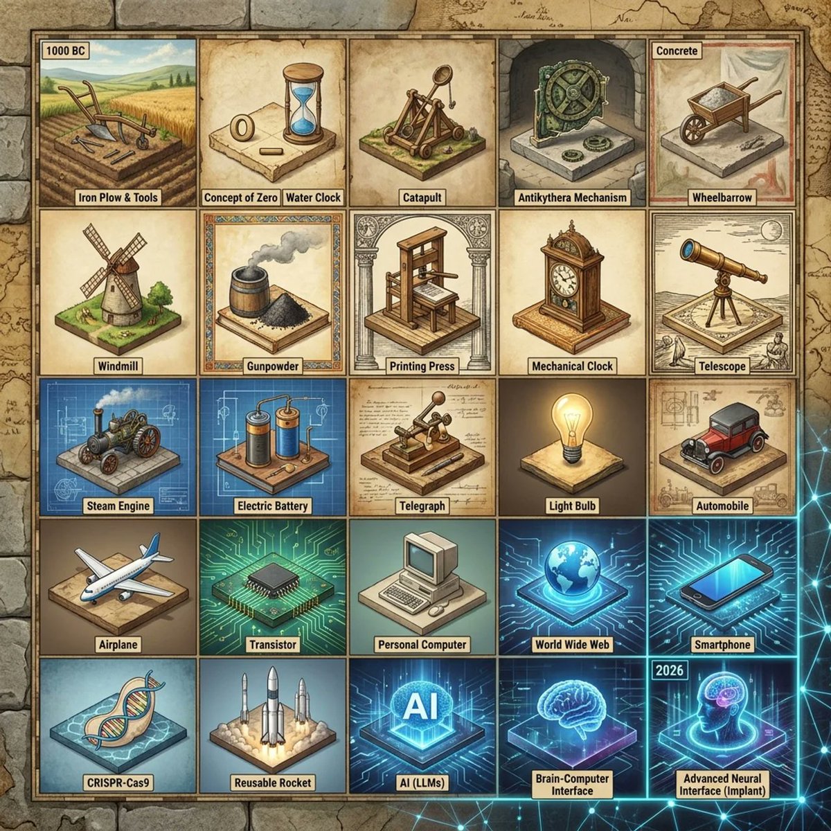 Historical Invention Timeline Grid