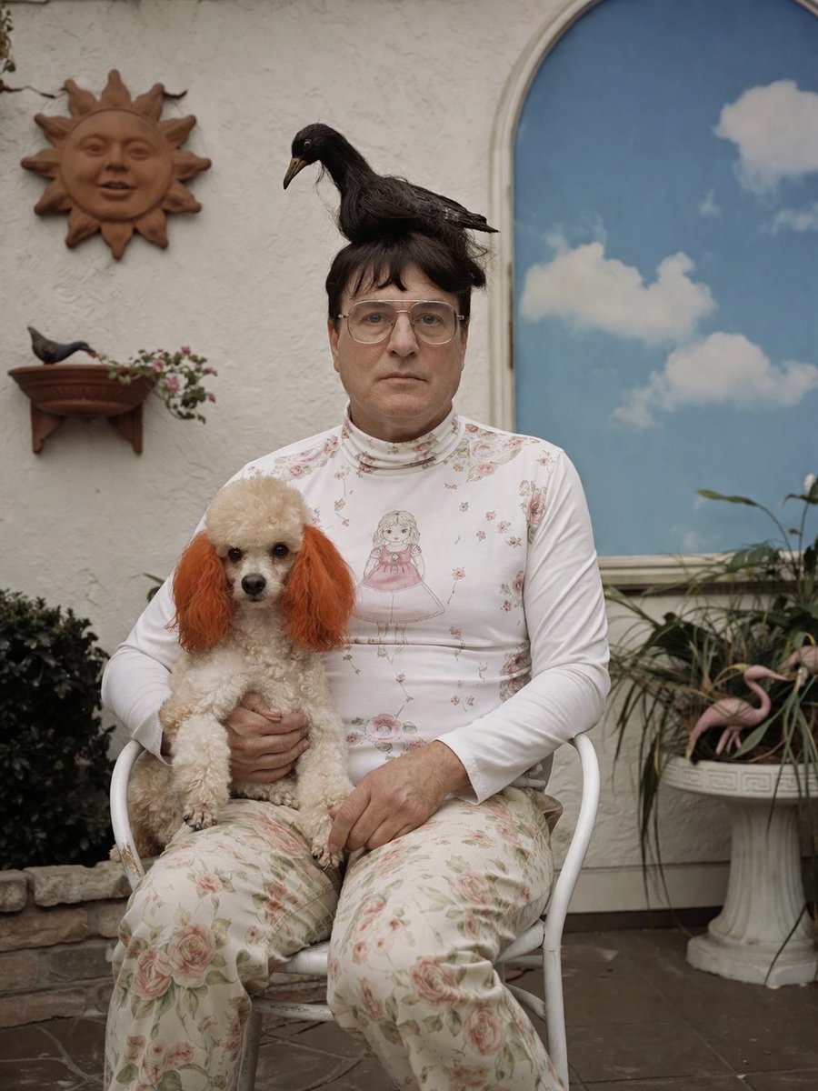 Surreal Patio Portrait with Crow and Dog