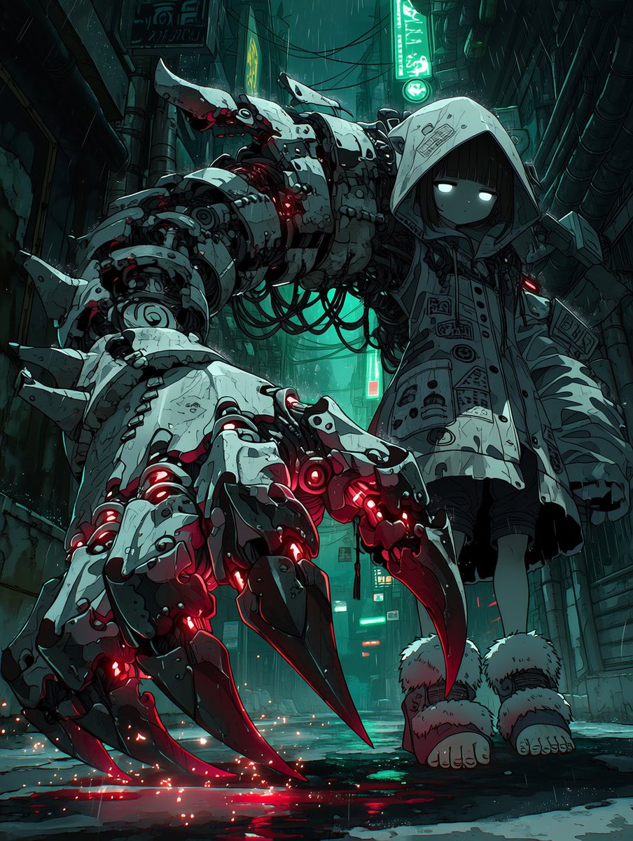 Cyberpunk Girl with Giant Mech Claw
