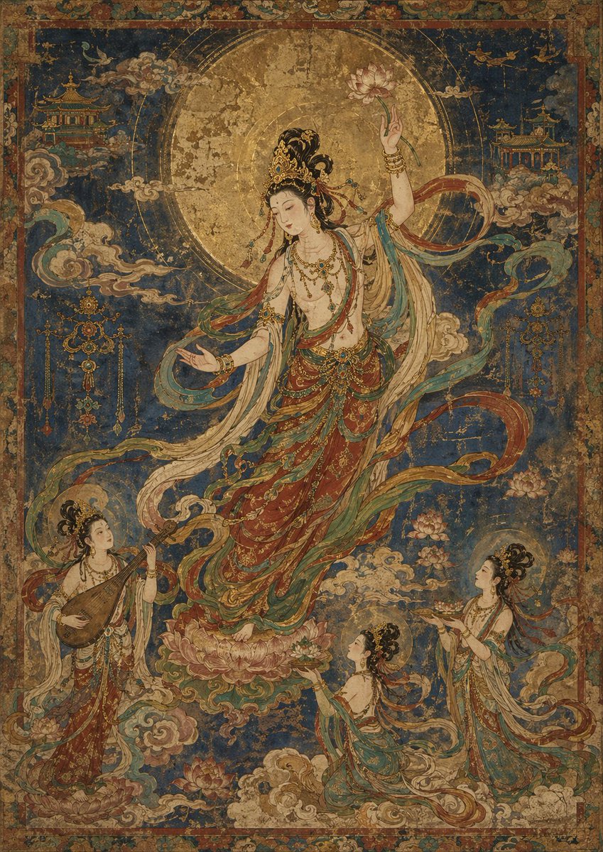 Antique Celestial Goddess Mural