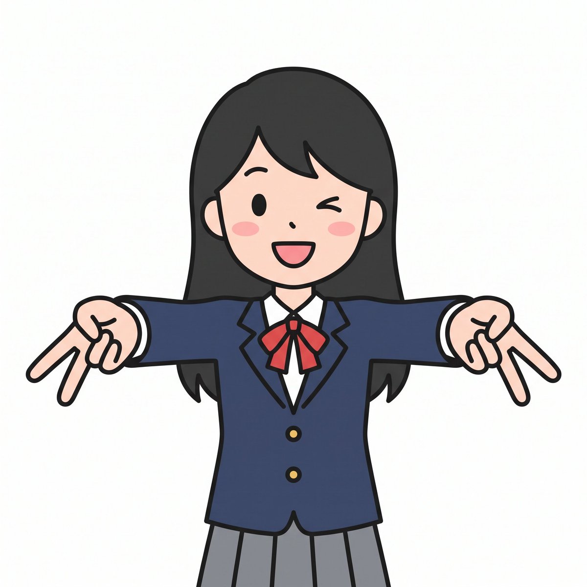 Cute Winking Schoolgirl Peace Sign
