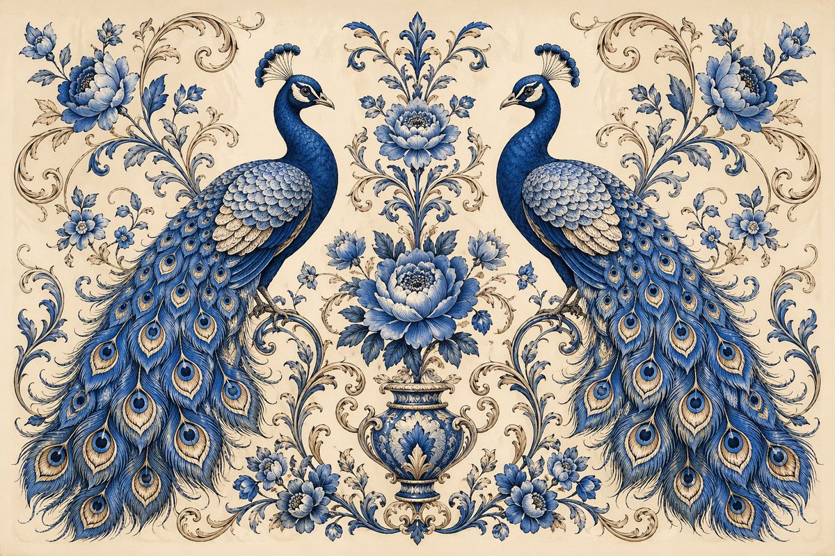 Vintage Peacock Botanical Illustration