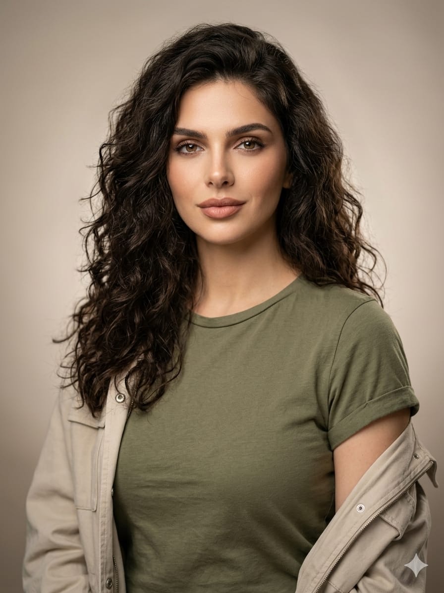 Editorial Studio Portrait in Olive Tee