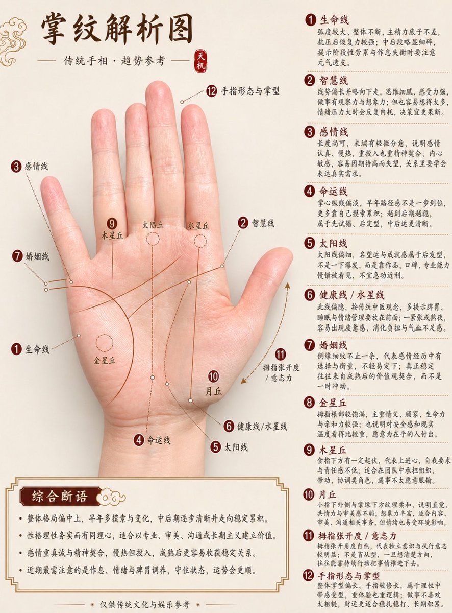 Professional Chinese Palmistry Analysis Chart